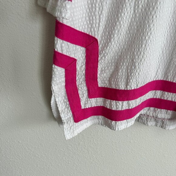 Sail To Sable Dress White Pink Seersucker Tunic V-Neck Coverup Coastal - Picture 3 of 8